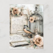 Shabby Chic Bird & Cage Postkarte (Vorderseite)