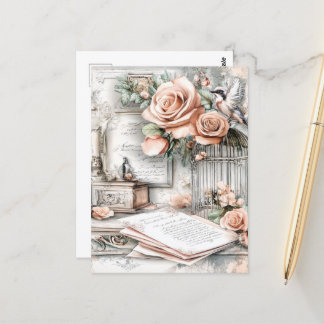 Shabby Chic Bird Cage & Rose Postkarte
