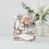 Shabby Chic Bird Cage & Rose Postkarte (Stehend Vorderseite)
