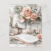 Shabby Chic Bird Cage & Rose Postkarte (Vorderseite)