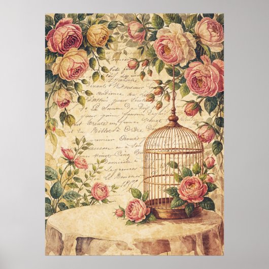 Shabby Chic Birdcage-Plakat oder Dekopapier Poster (Vorne)