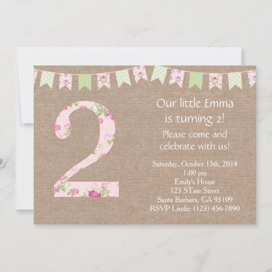 Shabby Chic Birthday Party Einladung Shabby Chic (Vorderseite)