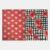Shabby Chic Black & White Kariert Red Heart Mix Geschenkpapier Set (Vorderseite 2)