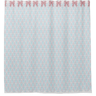 Shabby Chic Blau & Rosa Damast mit Schleifen & Spi Duschvorhang