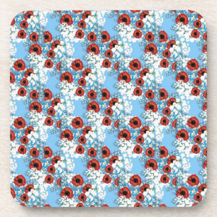 Shabby Chic Blau rote Blumendruck von LeahG Untersetzer