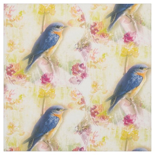 Shabby Chic Blau-Vogel-Stoff Stoff (Muster)