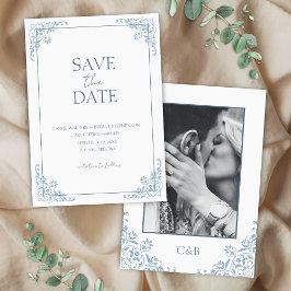 Shabby Chic Blau-Weiß-Minimal Save the Date Einladung