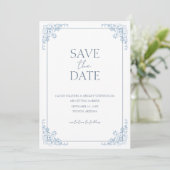Shabby Chic Blau-Weiß-Minimal Save the Date Einladung (Stehend Vorderseite)