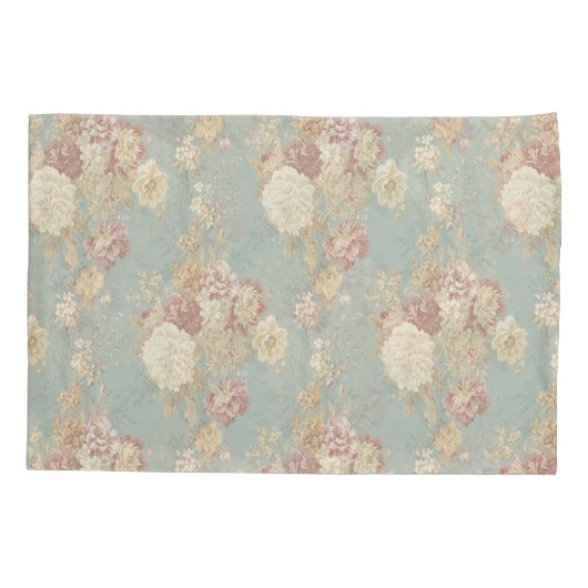 Shabby Chic Blau Weiß und Gelb Blüten Kissenbezug (Rückseite-Links)