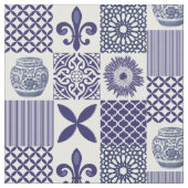 Shabby Chic Blau Weißes Sonnenblumenmuster Geometr Stoff (Nahaufnahme)