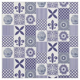 Shabby Chic Blau Weißes Sonnenblumenmuster Geometr Stoff