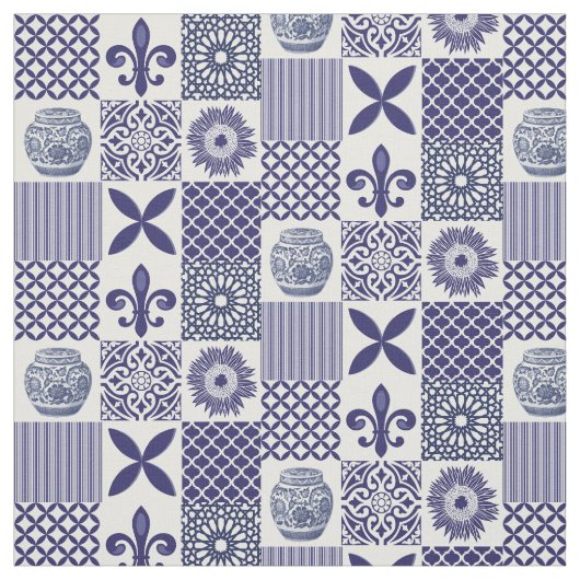 Shabby Chic Blau Weißes Sonnenblumenmuster Geometr Stoff (Muster)