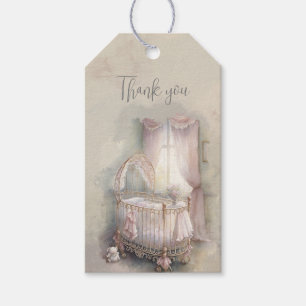 Shabby Chic Blaue Babybett Geschenkanhänger