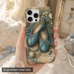 Shabby Chic Blaue Ballettschuhe und Rosen iPhone 16 Pro Max Hülle