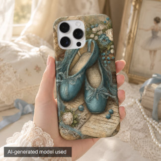 Shabby Chic Blaue Ballettschuhe und Rosen iPhone 16 Pro Max Hülle