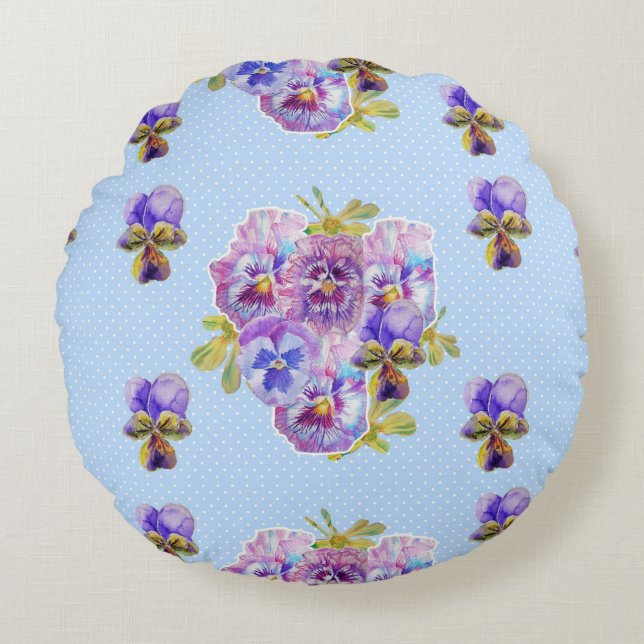 Shabby Chic Blaue Blume Rundkissen Rundes Kissen (Vorderseite)