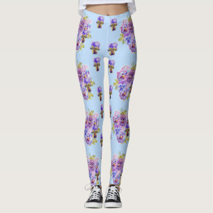 Shabby Chic Blaue Stiefmütterchen Blumen Punkt Leg Leggings