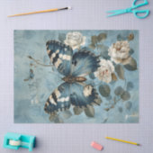 Shabby Chic-Blauer Schmetterling und Rose-Papierta Seidenpapier (Basteln)