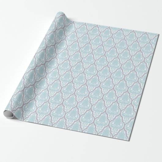 Shabby Chic-blauer u. lila Damast Geschenkpapier (Ungerollt)