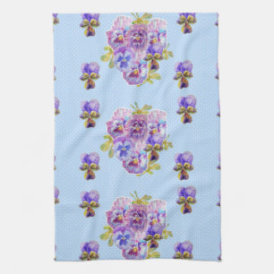 Shabby Chic Blaues Stiefmütterchen Floral Punkt Te Geschirrtuch