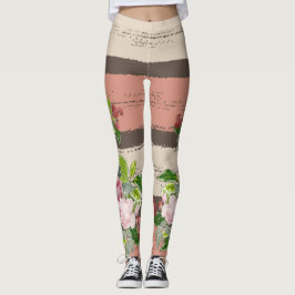 Shabby chic blooming flowers leggings
