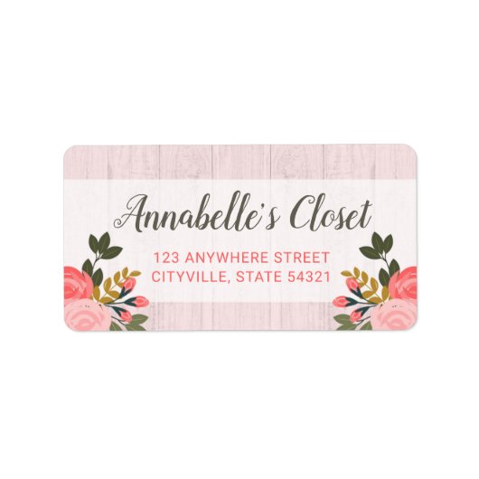 Shabby Chic Bloral Rose Rosa Boutique Adressaufkleber (Vorne)