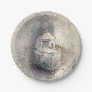 Shabby Chic Blue Baby Crib Pappteller