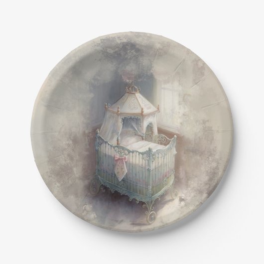 Shabby Chic Blue Baby Crib Pappteller (Vorderseite)