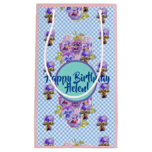 Shabby Chic Blue Gingham Blume Floral Geschenk Beu Kleine Geschenktüte