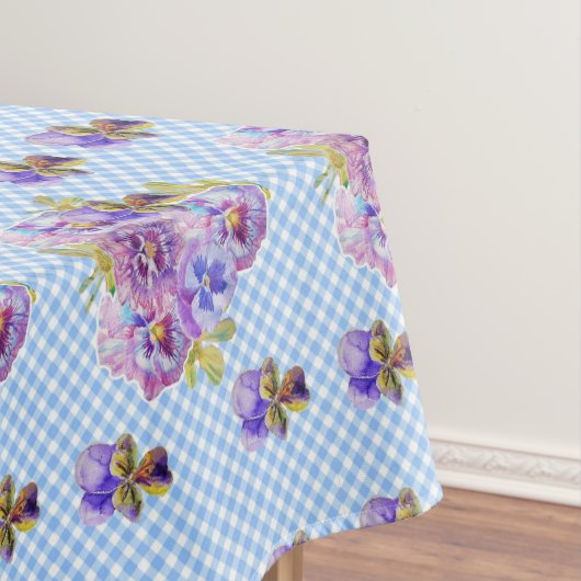 Shabby Chic Blue Gingham Pansy Floral Tablecloth Tischdecke (Beispiel)