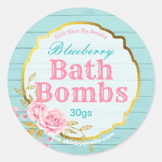 Shabby Chic Blue Gold Glitzer Bath Bomb Labels Runder Aufkleber (Vorderseite)