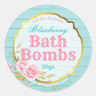 Shabby Chic Blue Gold Glitzer Bath Bomb Labels Runder Aufkleber