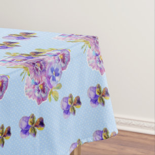 Shabby Chic Blue Pansy Floral Ditsy Tableclout Tischdecke