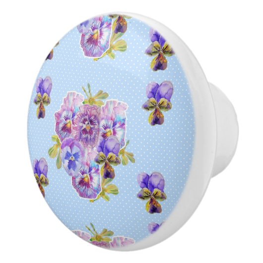 Shabby Chic Blue Pansy Floral Dot ComputerMaus Keramikknauf (Rechts)