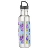 Shabby Chic Blue Pansy Floral Polka Dot Edelstahlflasche (Rückseite)