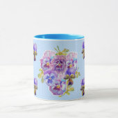 Shabby Chic Blue Pansy Floral Polka Dot Tasse (Zentrum)