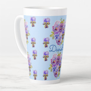 Shabby Chic Blue Pansy Floral Polka Dot Tasse