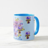 Shabby Chic Blue Pansy Floral Polka Dot Tasse (VorderseiteRechts)