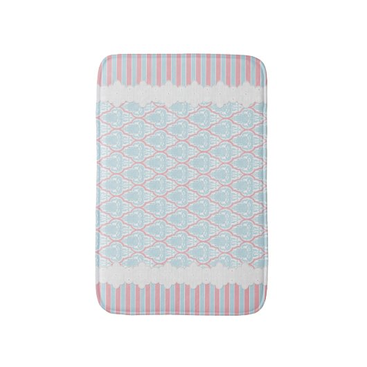 Shabby Chic Blue & Pink Damask Badematte (Vorderseite Vertikal)