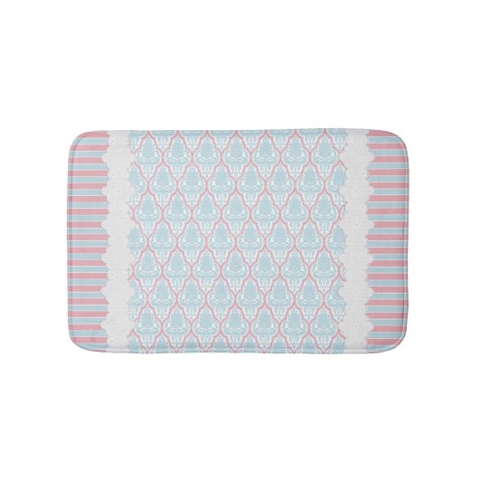 Shabby Chic Blue & Pink Damask Badematte (Vorderseite)