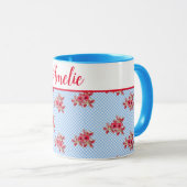 Shabby Chic Blue Red Floral Lily Gingham Art Tasse (VorderseiteRechts)