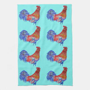 Shabby Chic Blue Rooster Chicken Küche Handtuch