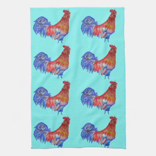 Shabby Chic Blue Rooster Chicken Küche Handtuch (Vertikal)