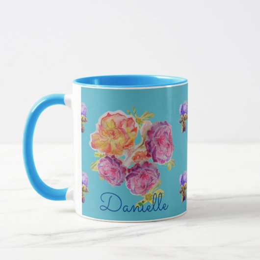 Shabby Chic Blue Rose Floral Viola Blume Tasse (Links)