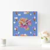 Shabby Chic Blue Rose Rose Blumenzimmeruhr Quadratische Wanduhr (Zuhause)