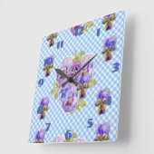 Shabby Chic Blue Stiefmütterchens Pansy Floral Kar Quadratische Wanduhr (Winkel)