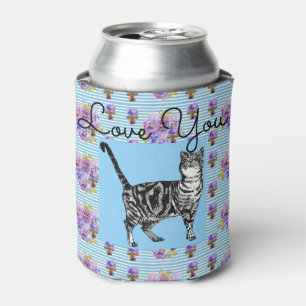 Shabby Chic Blue Strip Tabby Cat Liebe Herz Dosenkühler