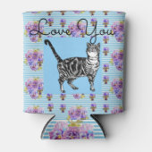 Shabby Chic Blue Strip Tabby Cat Liebe Herz Dosenkühler (Vorderseite)