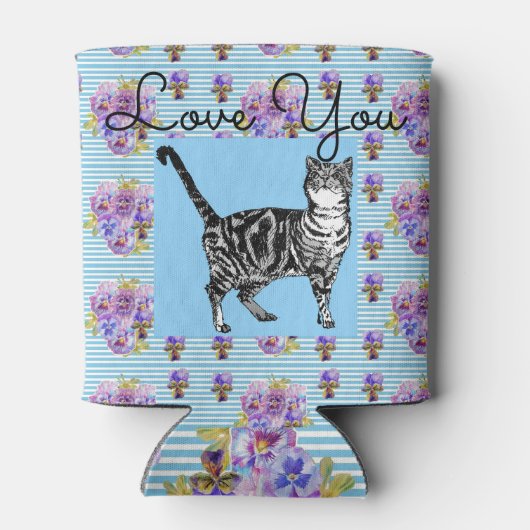 Shabby Chic Blue Strip Tabby Cat Liebe Herz Dosenkühler (Rückseite)