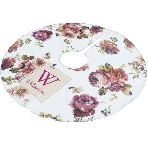 Shabby Chic Blume auf Weiß - Personalisiert Polyester Weihnachtsbaumdecke